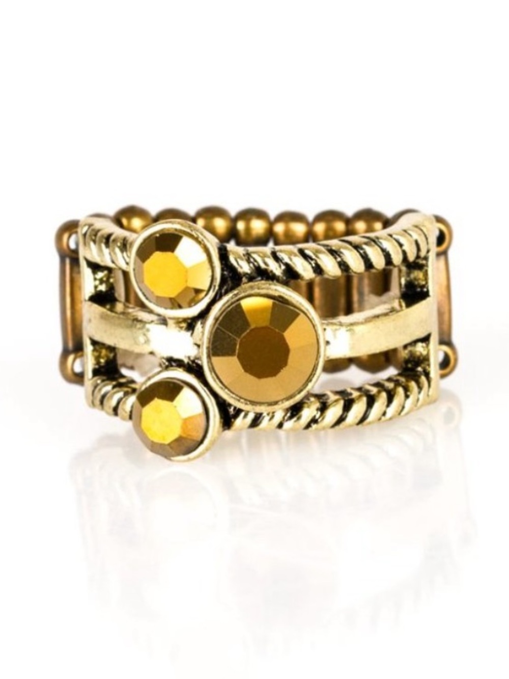 Paparazzi‎ Head in the Stars Brass Stretch Ring Amber Crystal P4ED-BRXX-055XX